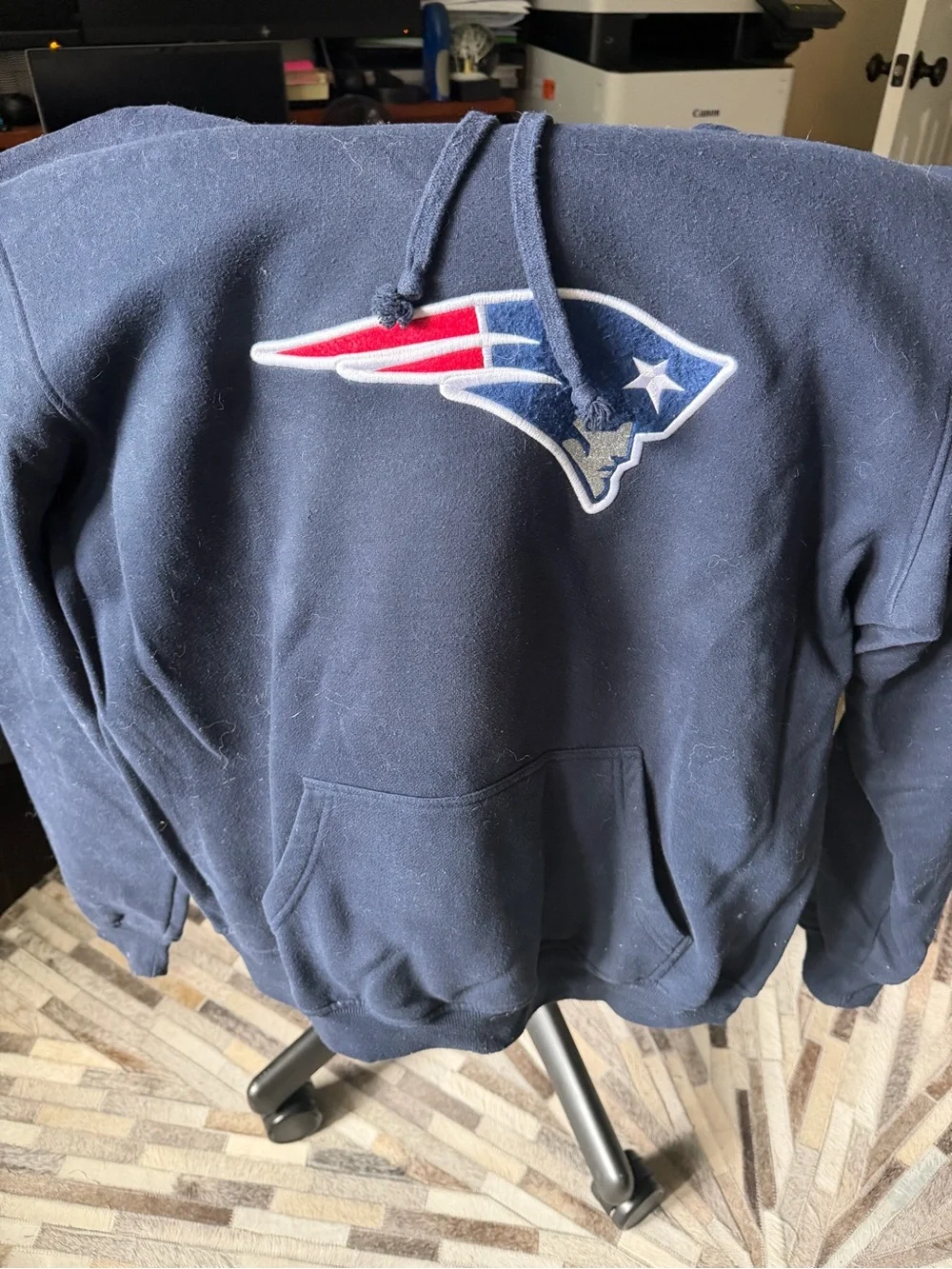 NFL Navy Crewneck Hoodie with Patriots Logo - Red & White Accents